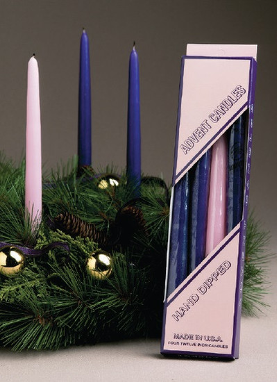 12" Hand-Dipped Advent Taper Candles Dripless - Smokeless (Pack) With Self-Fitted End