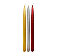 12" Hand-Dipped Metallic Taper Candles  Unscented Dripless Taper Candles for Christmas, Weddings, Romantic Dinners, and Parties -  Individually Wrapped With Self-Fitted End- Pack of 12