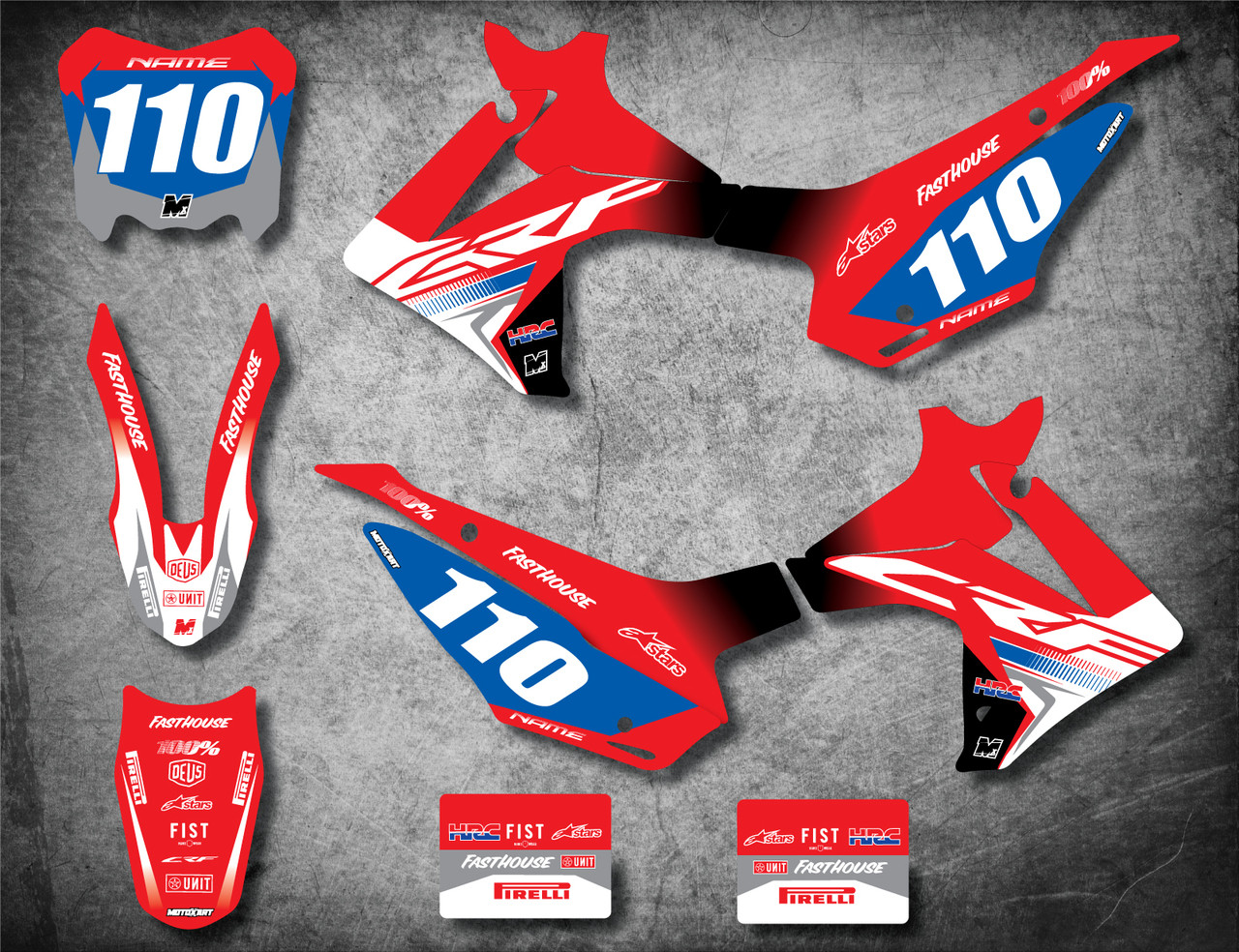 110cc Racing Sticker Honda CRF 110 PRO style full Sticker Kit - MotoXart