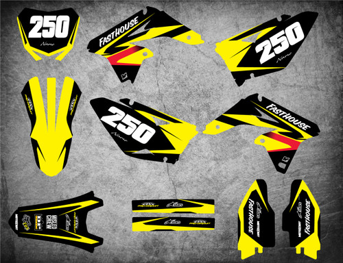 Image shows Suzuki RMZ 250 sticker kit to suit models 2010 2011 2012 2013 2014 2015 2016 2017 2018 2019 2020 Australia