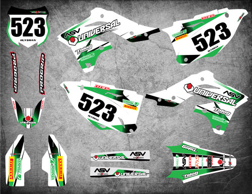 Kawasaki dirt bike decal kits Australia, Premium grade materials, fast turnaround, free shipping on all KX sticker kits in Australia. STORM style.