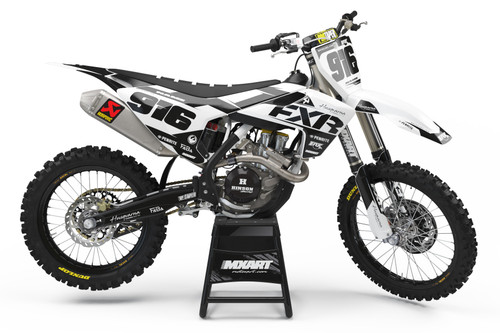 Factory graphics for Husqvarna dirt bikes. 