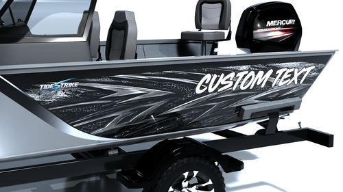 Custom boat wrap Shadow Strike Black close up