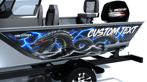 Custom Boat wrap sea serpent blue close up