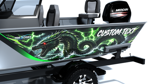 Custom boat wrap Sea Serpent Green close up