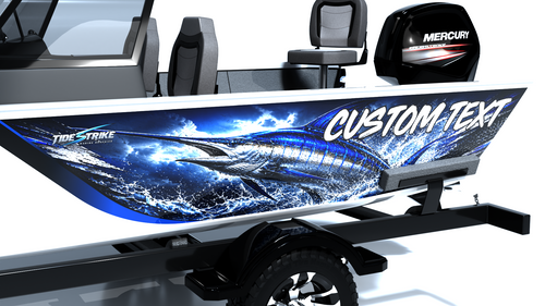 Custom boat wrap Marlin close up