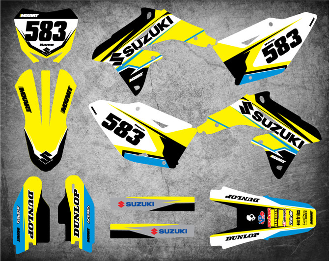 Image shows SUZUKI  RMZ 450 2008 2009 2010 2011 2012 2013 2014 2015 2016 2017 sticker kit decal kit