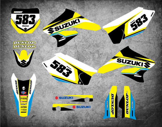 Image shows SUZUKI  RMZ 250 2004 2005 2006 sticker kit decal kit australia