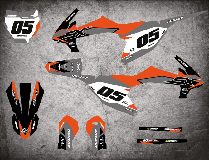 KTM 65 custom graphics Australia image shows KTM 65sx sticker kit 2016 2017 2018 2019 2020 2021 models