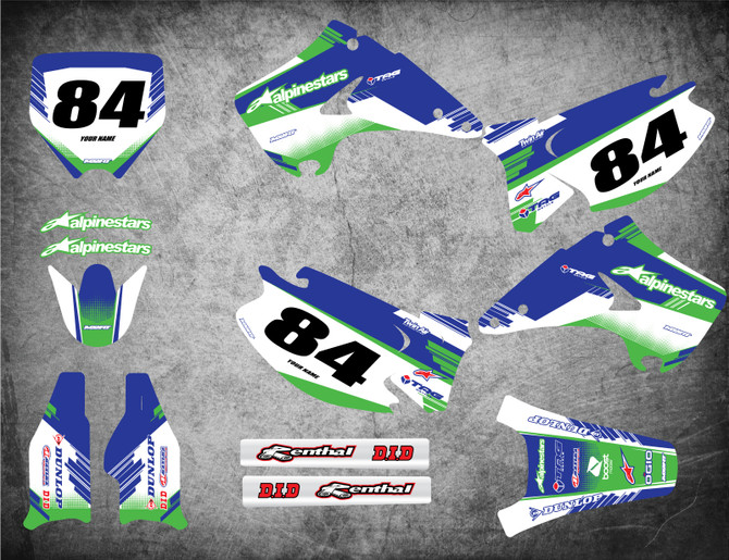 Kawasaki KX 125 KX 250 premium quality graphics by motoxart Australia. Free shipping. Quick turnaround.