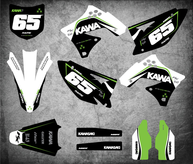 Kawasaki KX KXF graphics Australia. Image shows KX 250F KXF 250 2009 2010 2011 2012 model stickers.