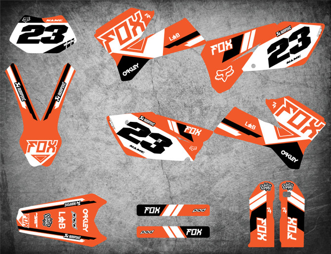 KTM EXC sticker kit Australia, image shows KTM EXC 2005 2006 2007 model graphiks. Free shipping on all dirt bike decals in Australia.