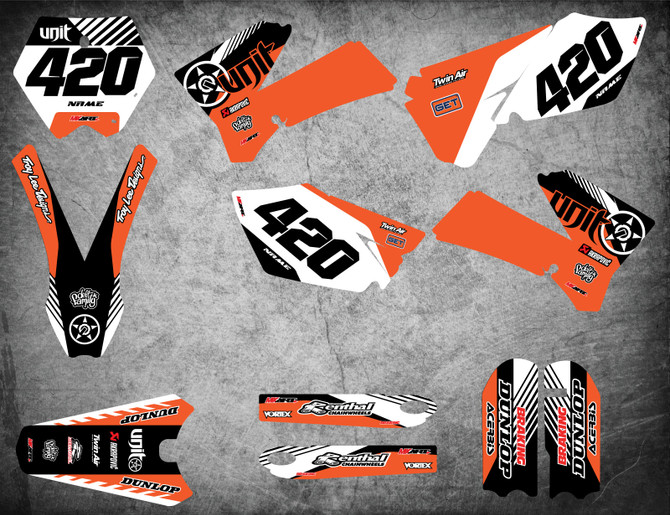 Graphics to fit KTM 85 models Australia, sticker kit shown suits KTM 85 2006 2007 2008 2009 2010 2011 2012 models.