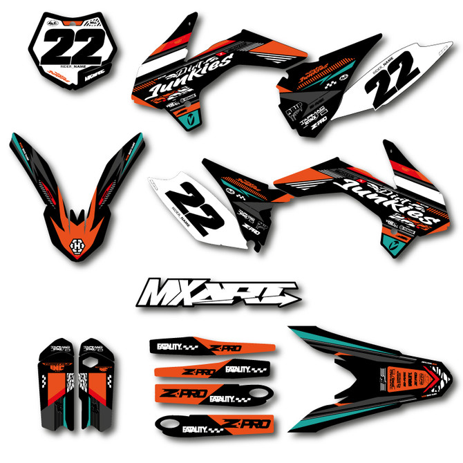 KTM 85 SX sticker kits Australia, image shows full graphics for a KTM 85 2016 2017 2018 2019 2020 2021 2022 2023 model dirt bike.