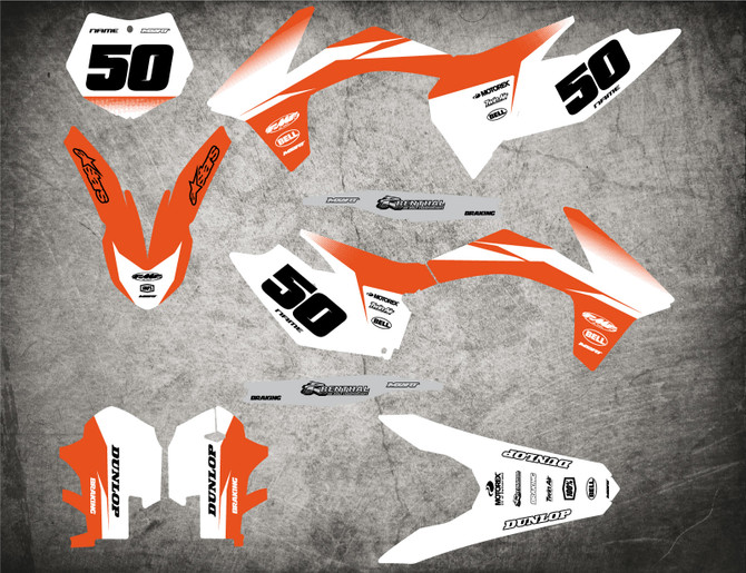 KTM SXF 4 stroke decal kits Australia image shows 2011 2012 model KTM graphics.