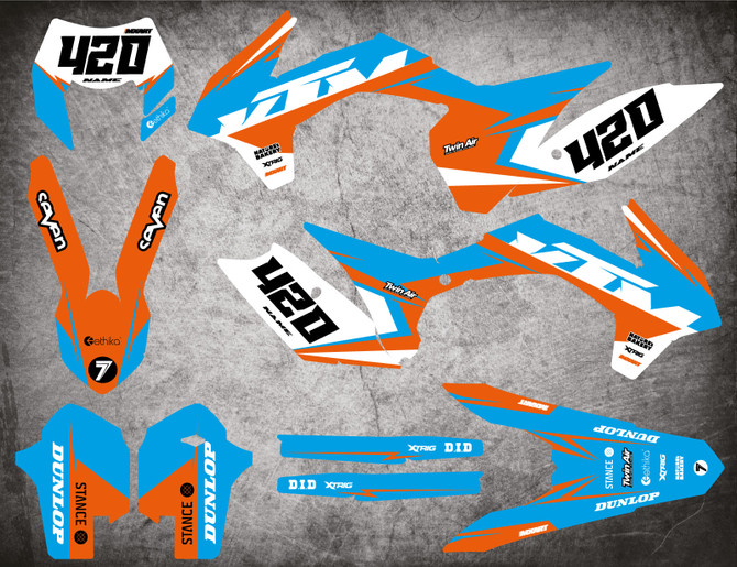 KTM graphics kits Australia free shipping. Pro Grade quality. Image shows KTM EXC 2014 2015 2016 model sticker kits.