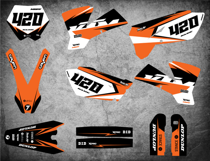 KTM SX graphics Australia, image shows 2003 2004 model KTM SX sticker kits.