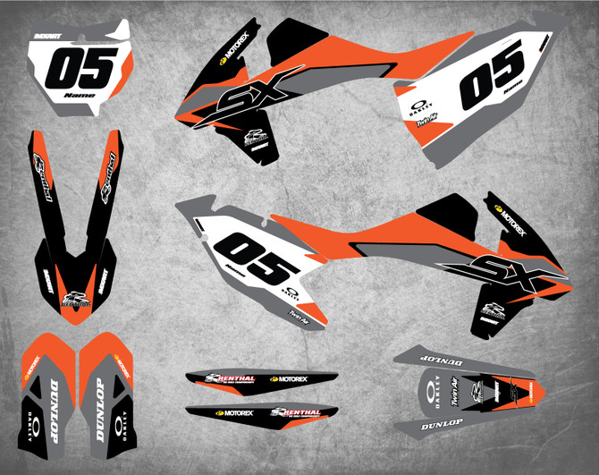 Premium quality KTM graphics Australia image shows KTM SX 2016 2017 2018 free shipping on all KTM sticker kits in Australia.