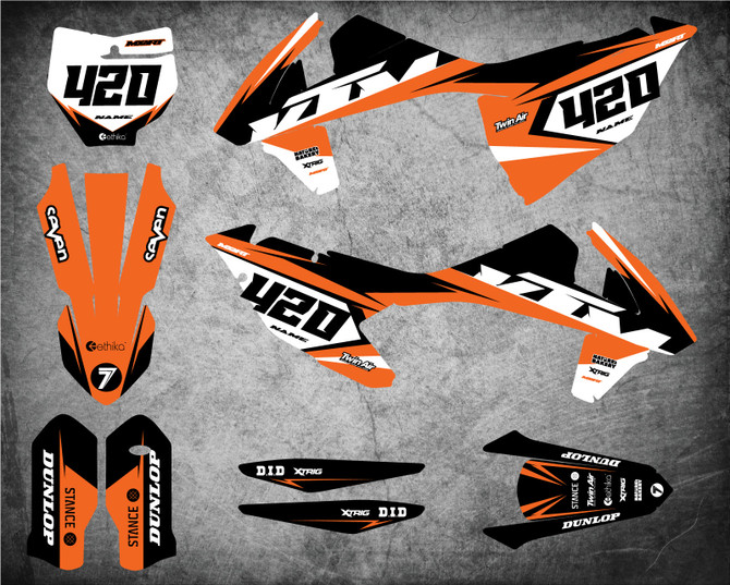 Australia's largest supplier of KTM graphics. Free shipping, fast turnaround. Image shows KTM SX KTM SXF 2016 2017 2018 model sticker kits.