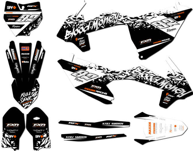 Sticker kits for KTM 85 model dirt bikes. Image showsgraphics for KTM 85 MX bike 2018 2019 2020 2021 2022 2023 models.