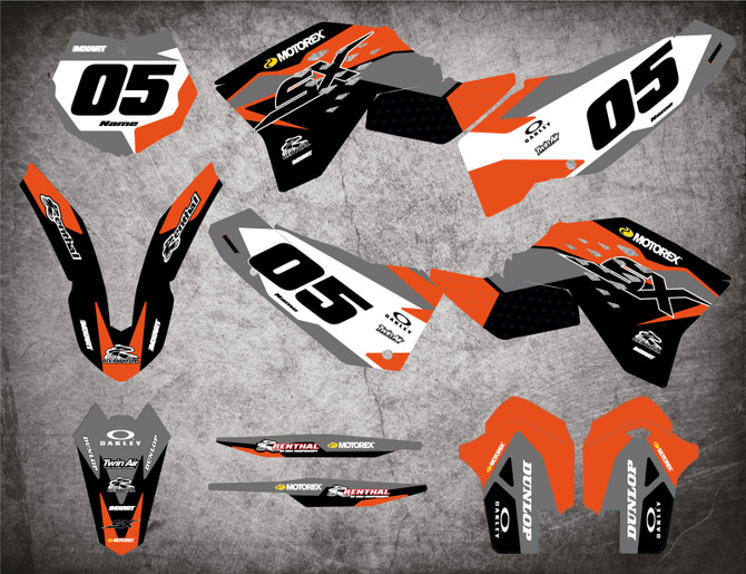 KTM graphics free shipping Australia, image shows KTM 125 SX,KTM 150 SX, KTM 250 SX model decals.