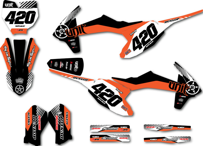 KTM 50 sticker kits Australia. Image shows KTM 50 2016 2017 2018 2019 2020 2021 2022 model graphics.