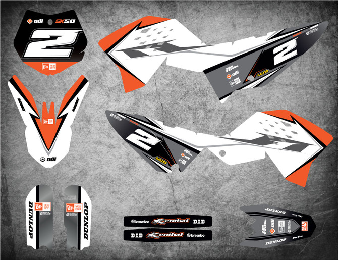 KTM SX 65 graphics kits Australia, image shows KTM 65 2009 2010 2011 2012 2013 2014 2015 model sticker kit.