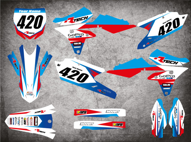 Yamaha YZF250 YZ 250F YZF 450 YZ 450f graphics kits Australia, image shows YZF 250 2014 2015 2016 2017 2018, YZF 450 2014 2015 2016 2017 model sticker kit.