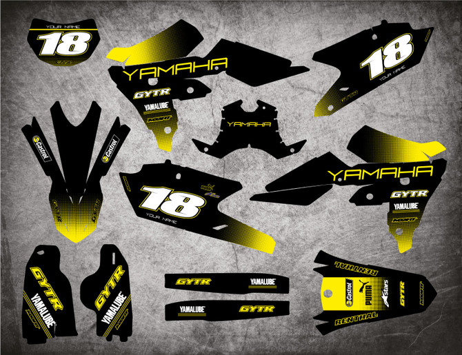 Yamaha premium quality sticker kits Australia. Image shows Monte Carlo style decal kit WRF 450 2016 2017 2018 WR 450F 2016 2017 2018 WRF 250 2015 2016 2017 2018 2019 WR 250F 2015 2016 2017 2018 2019 models. Free shipping on all Pro grade Yamaha Dirt bike decals in Australia.