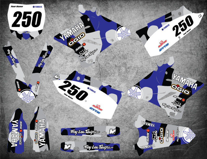 Yamaha decal kit Australia, image shows Yamaha YZ 125 YZ 250 2015 2016 2017 2018 2019 2020 2021 model graphics Australia.