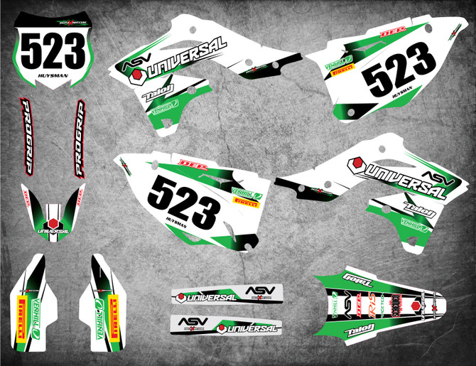 Kawasaki dirt bike decal kits Australia, Premium grade materials, fast turnaround, free shipping on all KX sticker kits in Australia. STORM style.