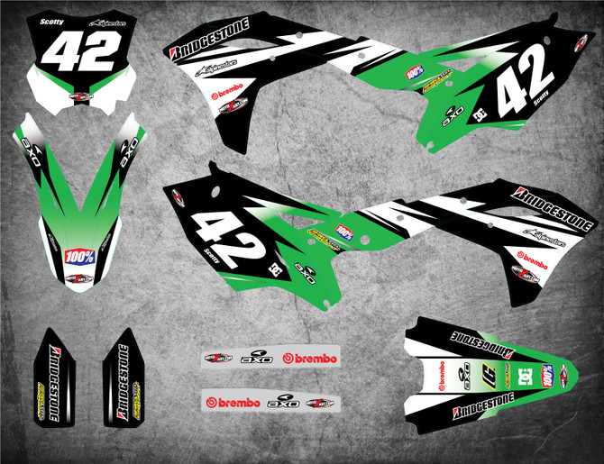 Kawasaki graphics kits Australia. Premium quality kawasaki KX KXF sticker kits. FLASH style decals. FREE SHIPPING. Australia's largest graphic supplier.