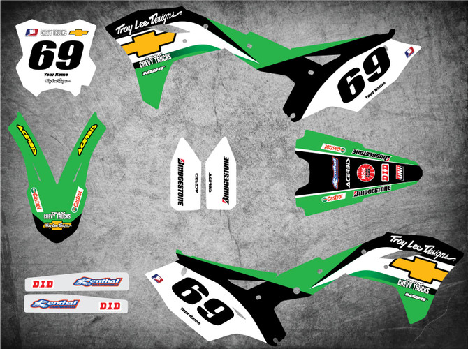 Kawasaki KXF 250 KX 250F Graphics kits Australia. Free shipping. Image shows KXF 250 2017 2018 2019 2020 models.