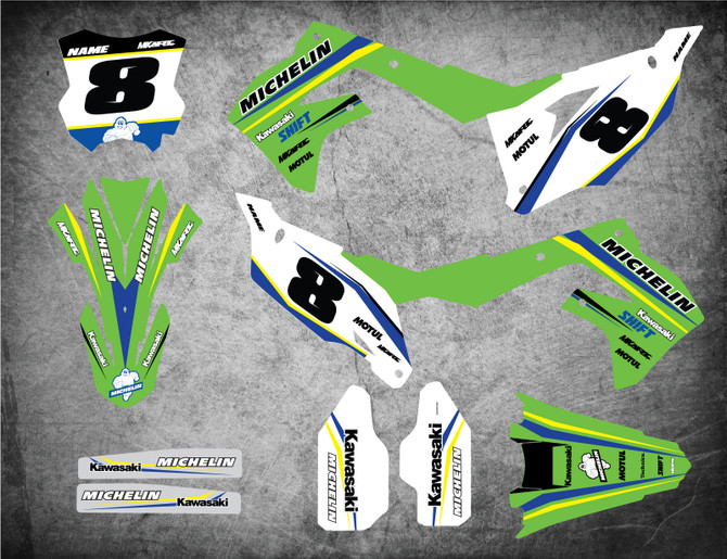 Sticker kits for Kawasaki KXF 450 KX 450F Australia, image shows model 2019 2020 2021 2022 graphics.