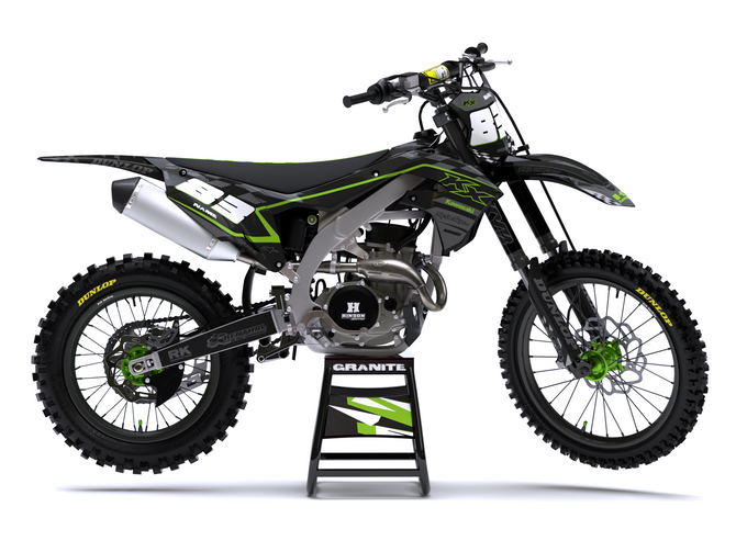 Kawasaki stickers Australia. Pro grade quality kawasaki KX  KXF KLX decals kits. GRANITE style decals. FREE SHIPPING. Australia's largest motocross graphics supplier.