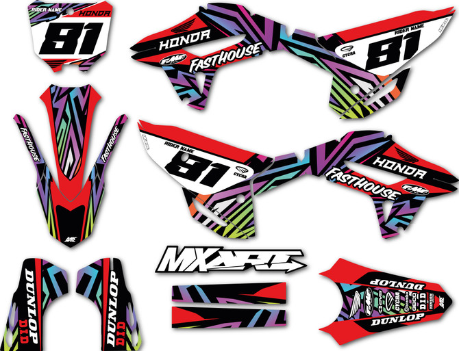 Honda CRFR 250 2022 2023 model graphics, Honda CRF450 2021 2022 2023 model stickers Clover design.