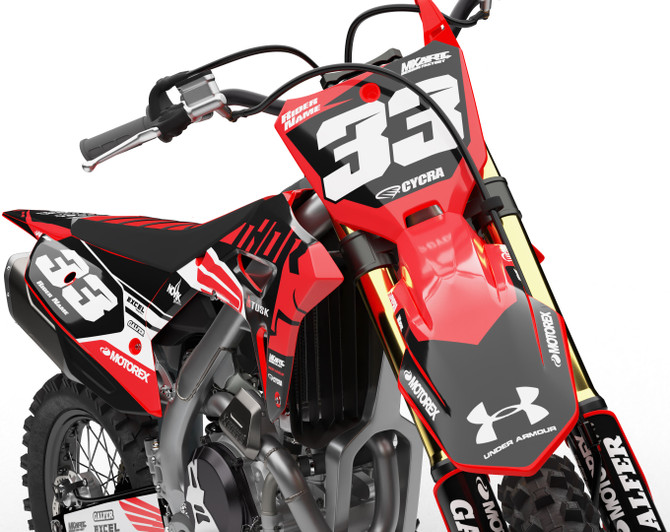 Complex style graphics for a crf 50 front fender view