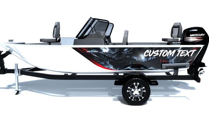 Custom boat wrap Ghost Ship Red