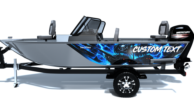 Custom boat wrap Ghost Ship Blue