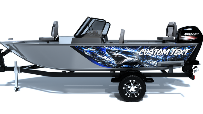 Custom boat wrap Mako Blue 1