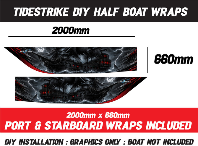 Ghost Ship Red Standard Series Boat Half Wrap – 3M Marine Graphics Kit
