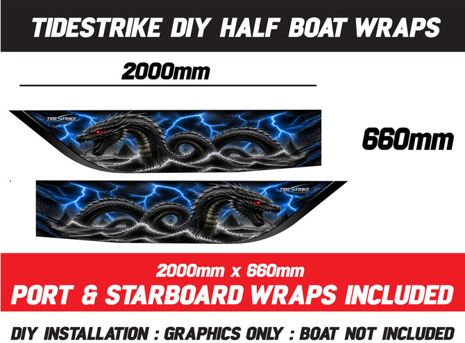 Sea Serpent Blue Standard Series Boat Half Wrap – 3M Marine Graphics Kit
