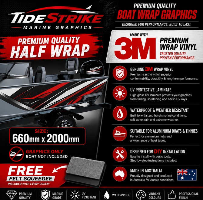 Shadow Strike Blue Standard Series Boat Half Wrap – 3M Marine Graphics Kit