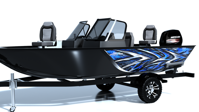 Shadow Strike Blue Standard Series Boat Half Wrap – 3M Marine Graphics Kit