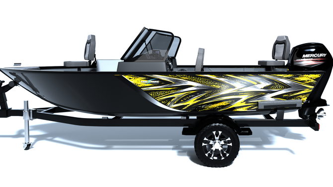 Shadow Strike Yellow Standard Series Boat Half Wrap – 3M Marine Graphics Kit