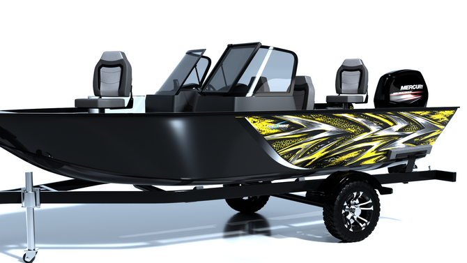 Shadow Strike Yellow Standard Series Boat Half Wrap – 3M Marine Graphics Kit
