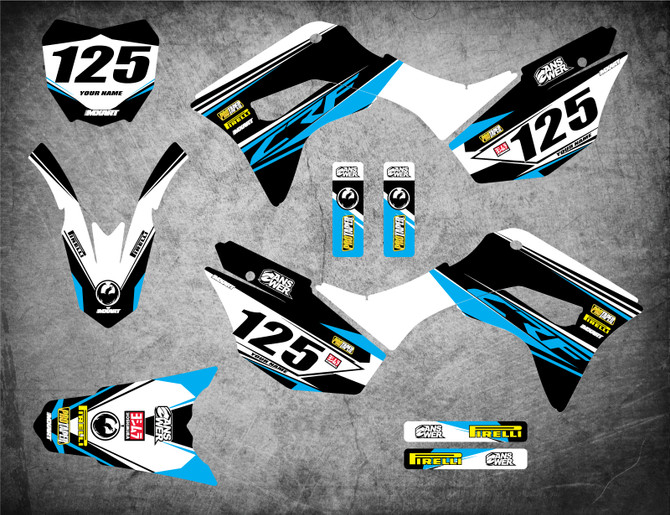 Honda graphics kits Australia. Free shipping. Fast turnaround. Image shows Honda CFR 125 2019 2020 2021 model sticker kit.