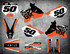 KTM 50 graphic kits Australia, image shows KTM 50 2003 2004 2005 2006 2007 2008 model decals. Free shipping on all orders of KTM 50 sticker kits Australia.