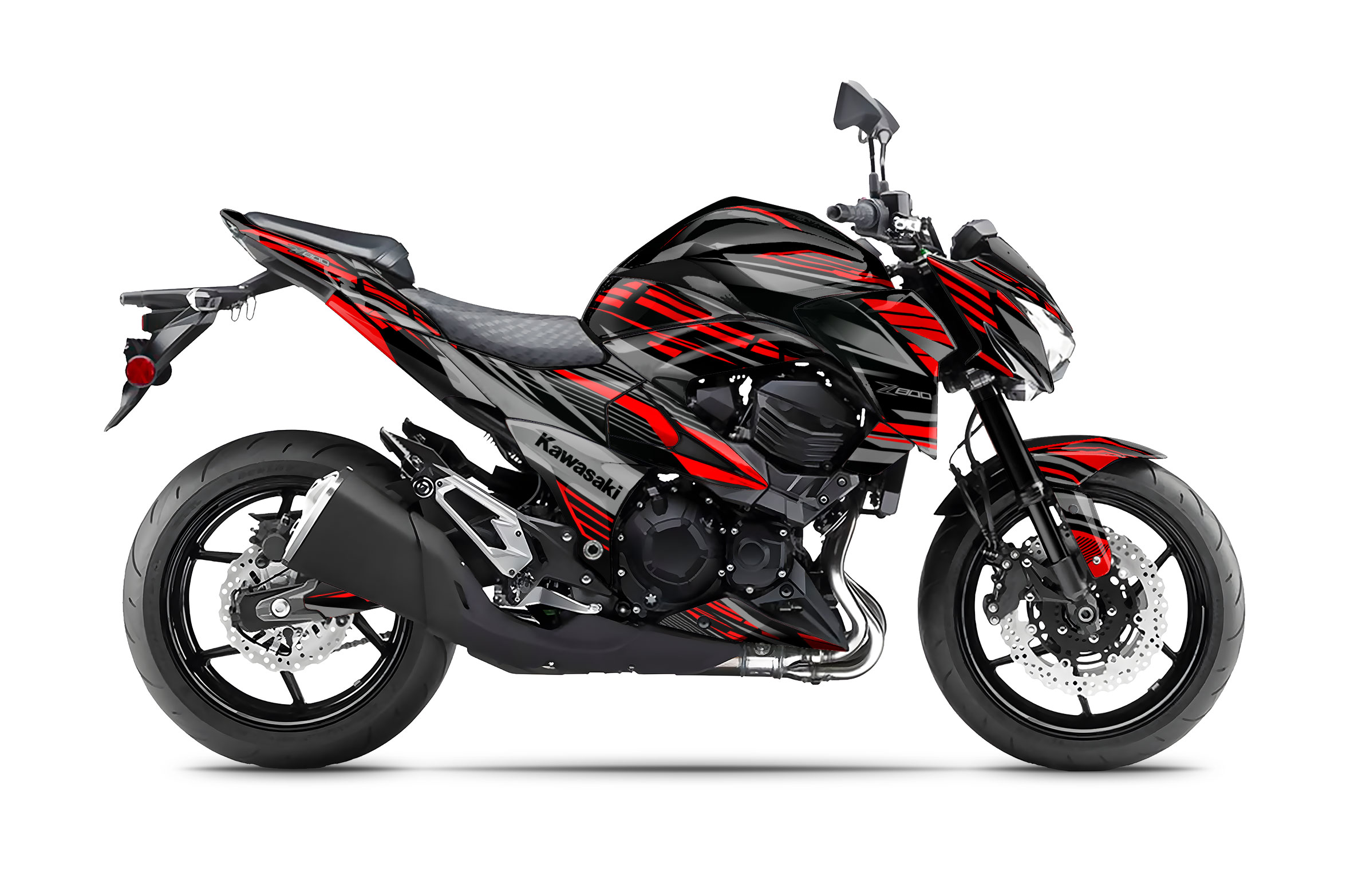 Premium Kawasaki Street bike graphics Strike Red Style