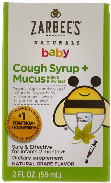 Zarbee's Naturals Baby Cough Syrup* + Mucus, Natural Grape Flavor, 2 Ounces